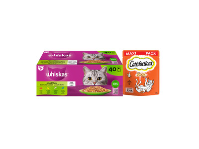 Whiskas & Catisfactions kattenvoeding - mix natte voeding en snacks met kip - 3580g
