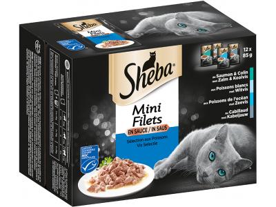 Sheba Natvoer kat - Vis selectie met 4 smaken - Versheidzakjes met saus - Mini Filets - 12 x 85g