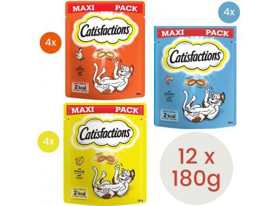Catisfactions katten snoepjes mix - zalm, kip, kaas - 12 x 180g - 2160g