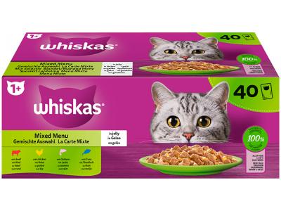 Whiskas nat kattenvoer 'Mixed Menu' in gelei MEGA PACK - rund, kip, zalm & tonijn - 40 x 85g