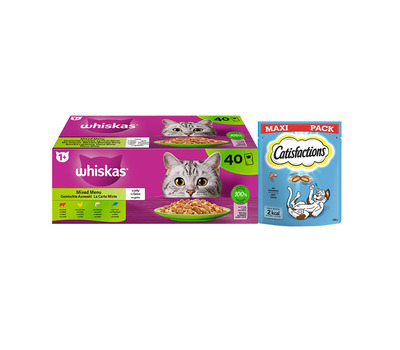 Whiskas & Catisfactions kattenvoeding - mix natte voeding en snacks met zalm - 3580