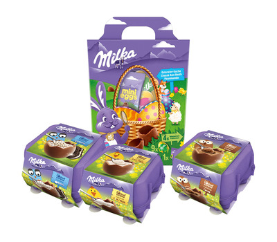 Milka XL paaspakket met paasmandje en mix aan chocolade - 562g