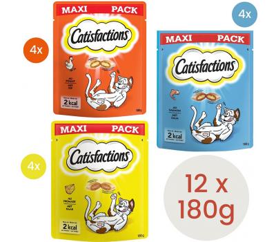Catisfactions katten snoepjes mix - zalm, kip, kaas - 12 x 180g - 2160g