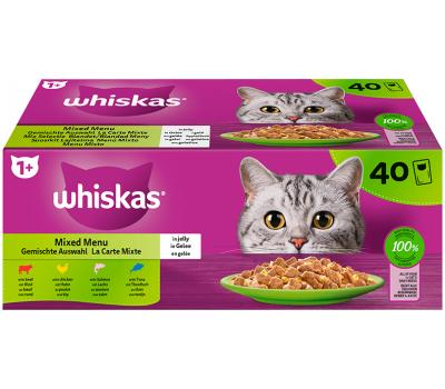Whiskas nat kattenvoer 'Mixed Menu' in gelei MEGA PACK - rund, kip, zalm & tonijn - 40 x 85g