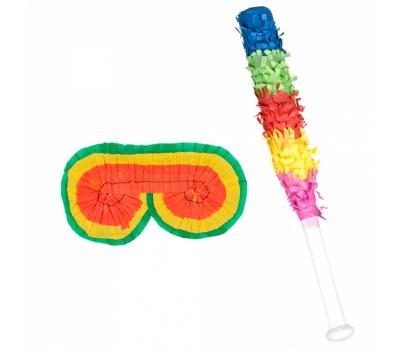 Piñata set blinddoek en stok 43cm Piñata set blinddoek en stok 43cm