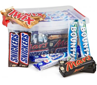 Mars chocoladerepen: Snickers-Twix-Bounty-Mars-MilkyWay 50 stuks - 2510g