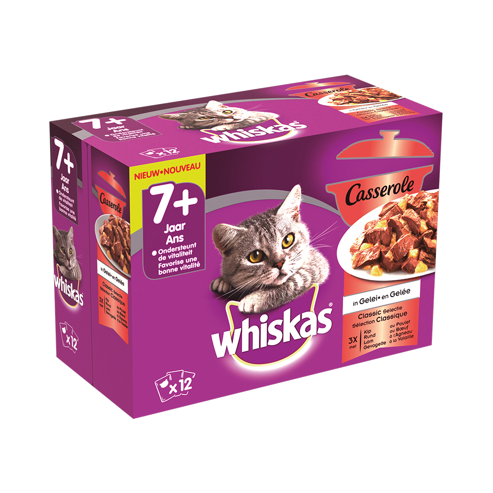 Tante Kan niet Reizen Whiskas 7+ Senior Natte Kattenvoeding Casserole Classic 12 X 85g | katten  natvoer | soorten petfood | petfood | producten | Vandeca