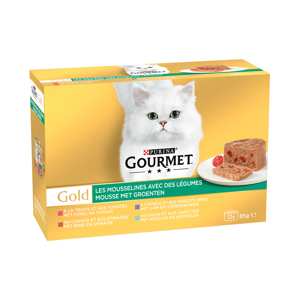 Glimmend Verenigde Staten van Amerika rammelaar Gourmet Gold Fijne Mousse met groenten - 12 x 85g | katten natvoer |  soorten petfood | petfood | in de kijker | Vandeca