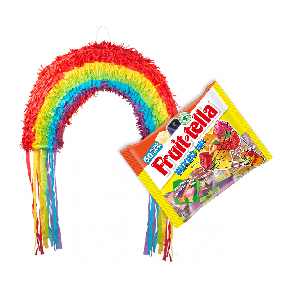 Regenboog piñata met Fruit-tella Mixed Up snoepjes - 487g