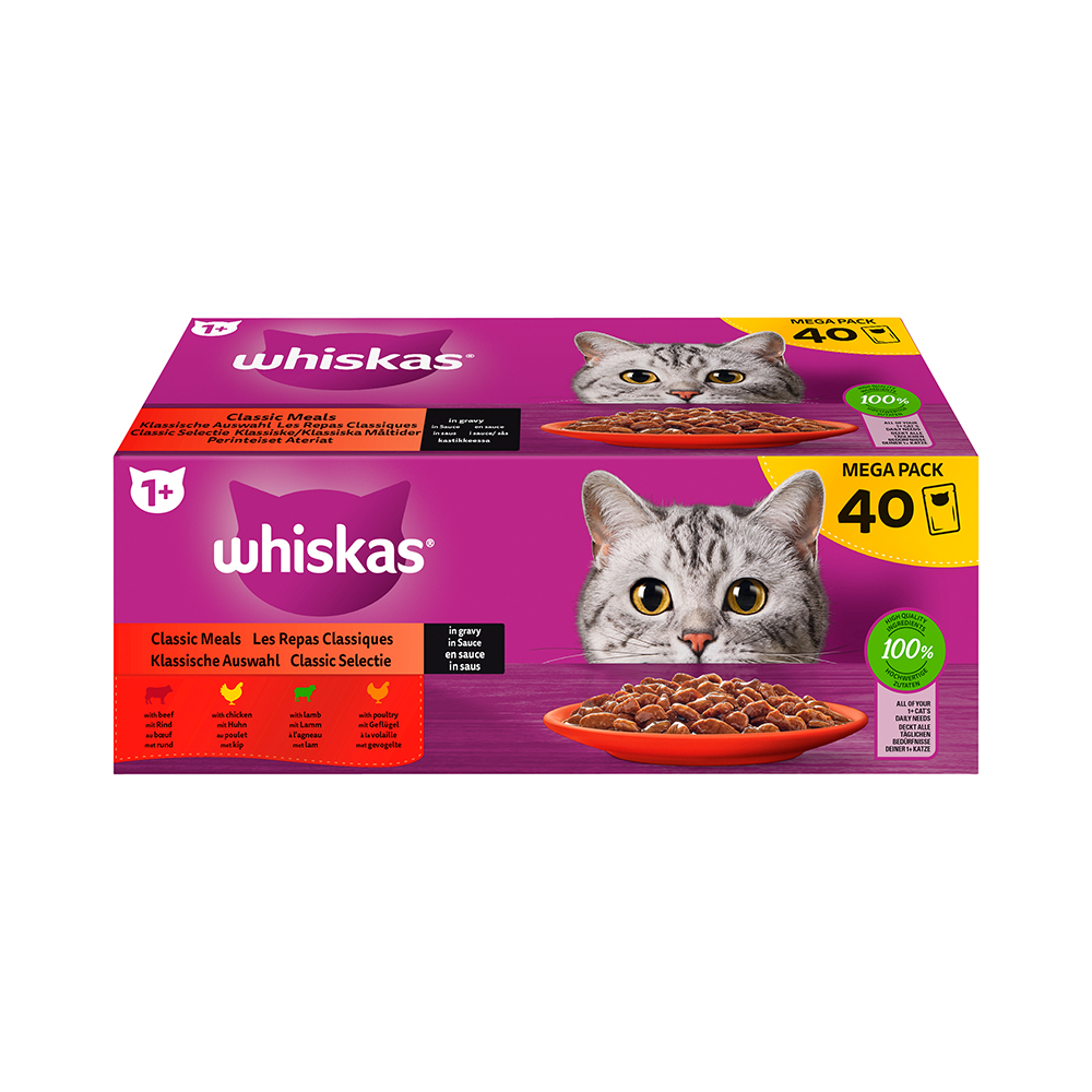 Whiskas nat kattenvoer Classics in saus MEGA PACK - rund, kip, lam, gevogelte - 40 x 85g