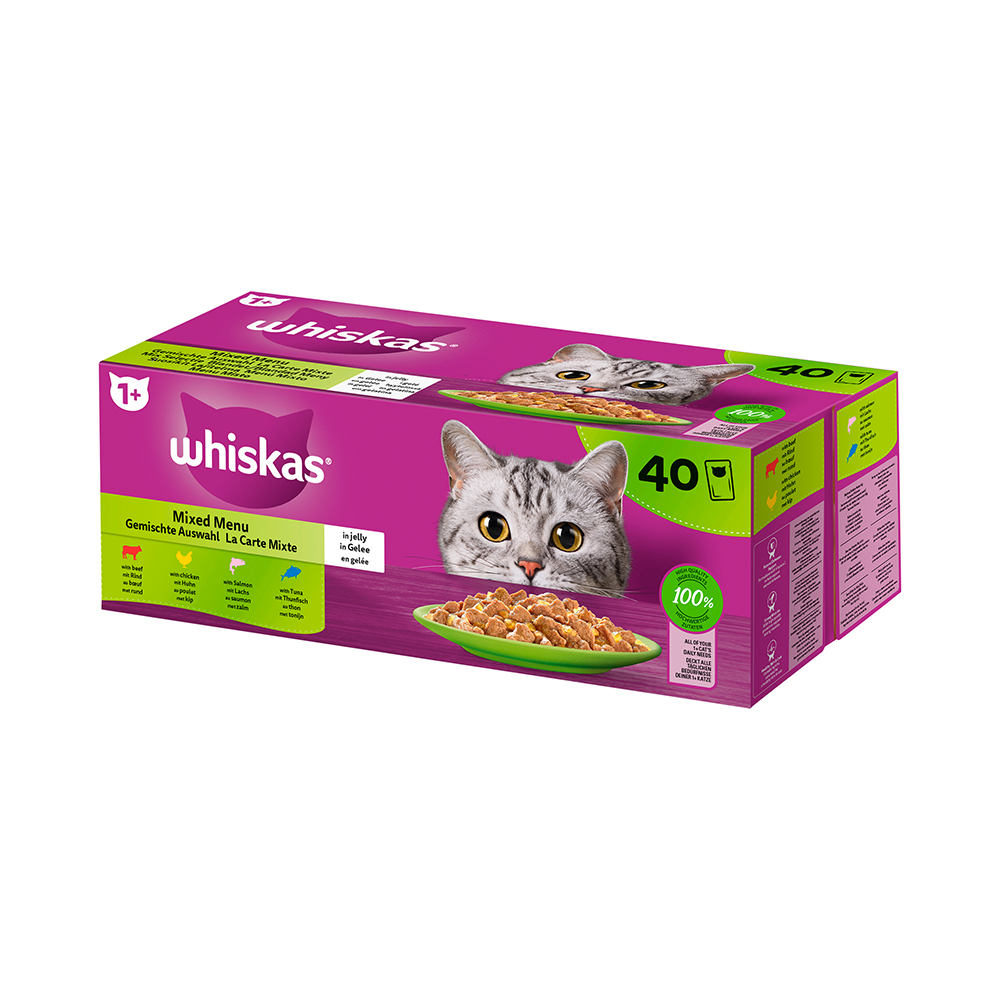 Whiskas nat kattenvoer 'Mixed Menu' in gelei MEGA PACK - rund, kip, zalm & tonijn - 40 x 85g 2