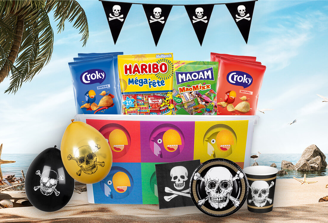 Piraten partybox communie / verjaardag / feest - chips, snoep & feestartikelen - 2680g