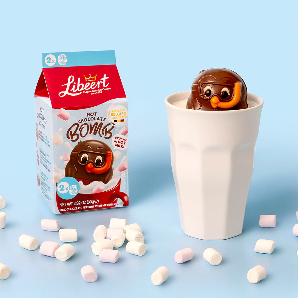 Libeert Cocoa Bomb met marshmallows - 2 chocoladefiguren - 80g 2